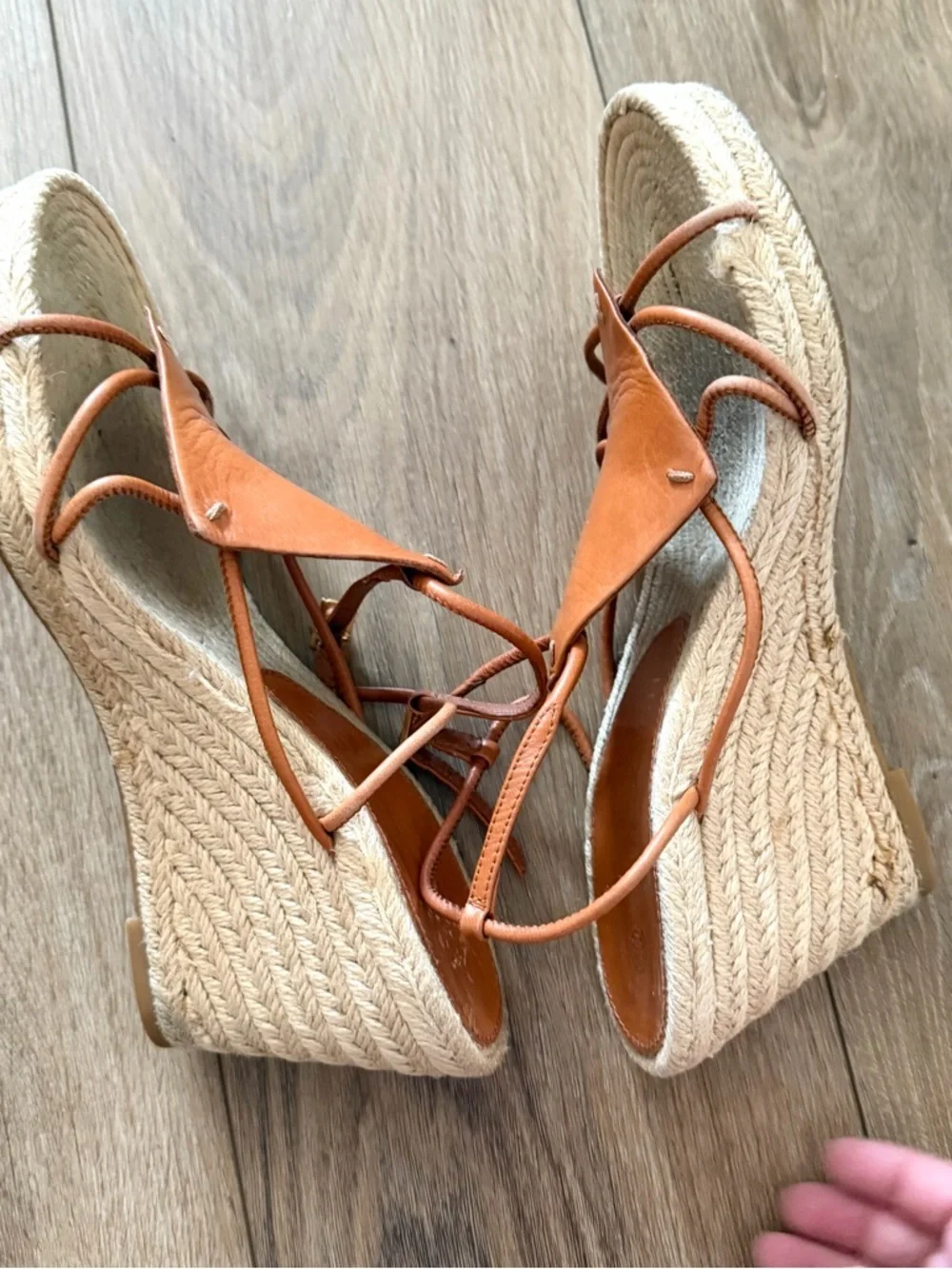 Tory Burch Diamond Patch Espadrille Goat Leather Wedge Sandals SIZE 9.5